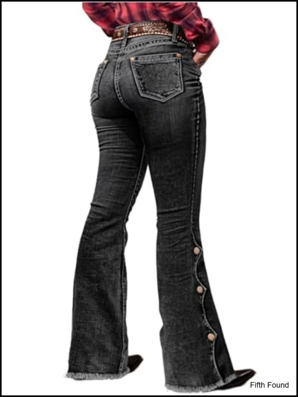 Women's Buttoned Hem Bootcut Jeans High Stretch Flare Leg Denim Pants